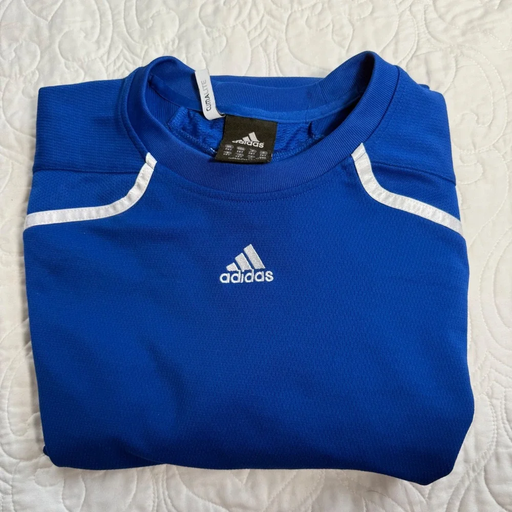Adidas Climalite Men 2XT Long Sleeve Sports Athletic Jersey Shirt Blue White EUC